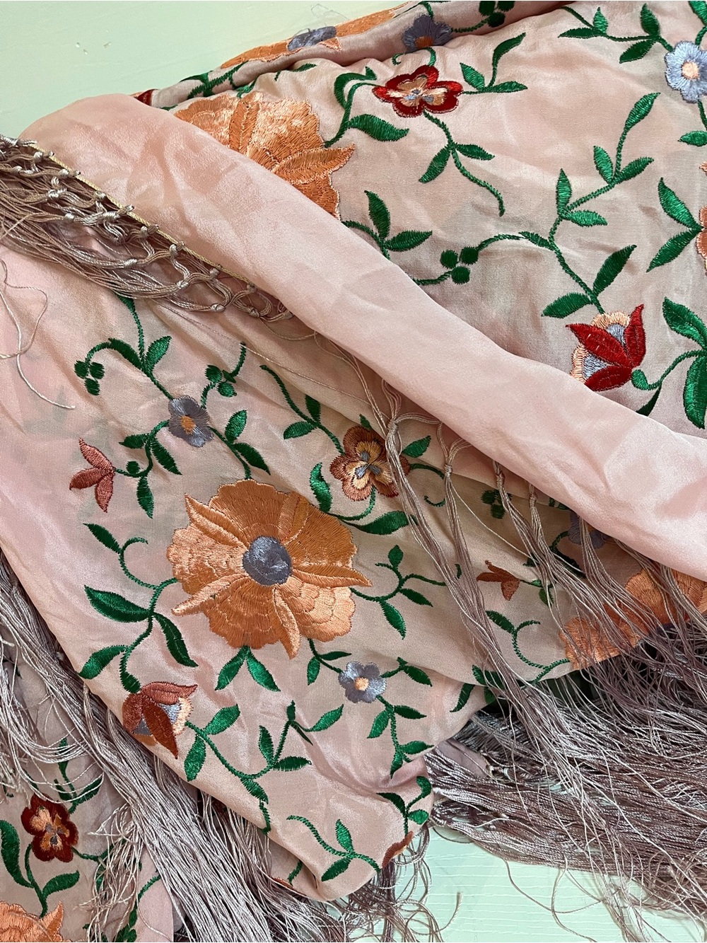 Embroidered Silk Piano Scarf or Ladies Shawl - Picture 2 of 6